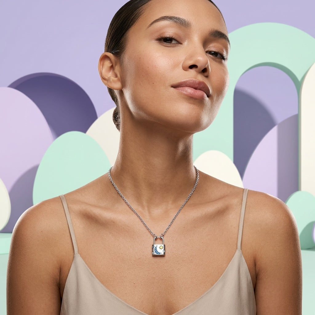 Celestial Lock Pendant Necklace in 925 Sterling Silver