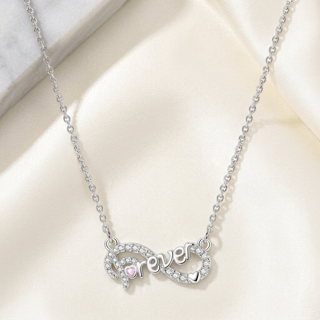 Infinity Forever Necklace with Pink Lab Diamond & Moissanite in 925 Sterling Silver