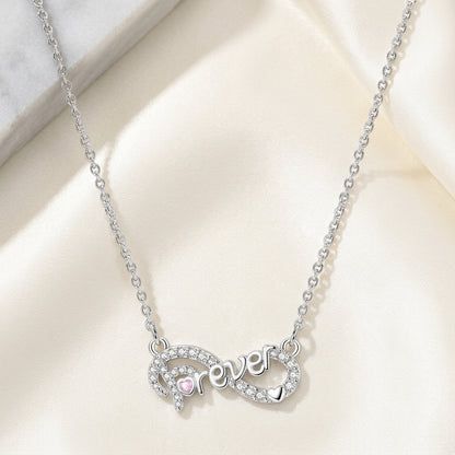 Infinity Forever Necklace with Pink Lab Diamond & Moissanite in 925 Sterling Silver