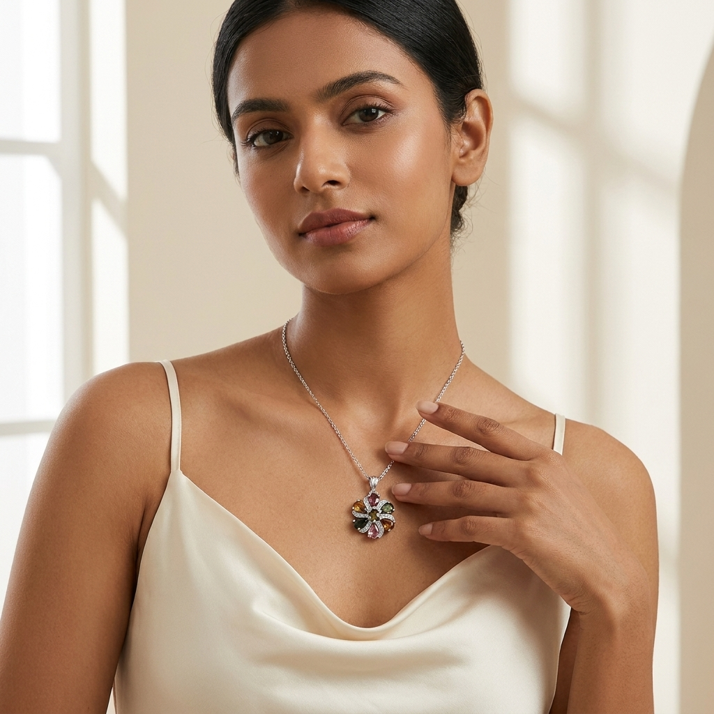 Multi Tourmaline Cluster Floral Necklace