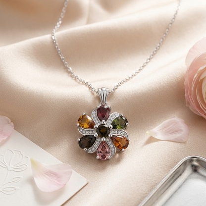 Multi Tourmaline Cluster Floral Necklace