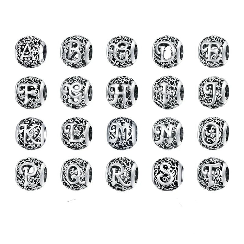  silver letter beads