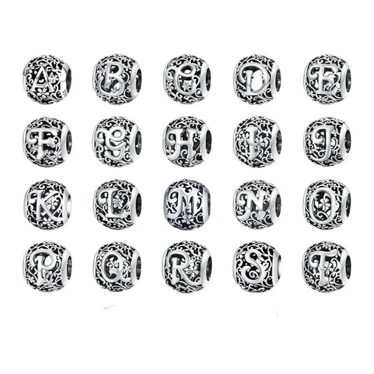  silver letter beads