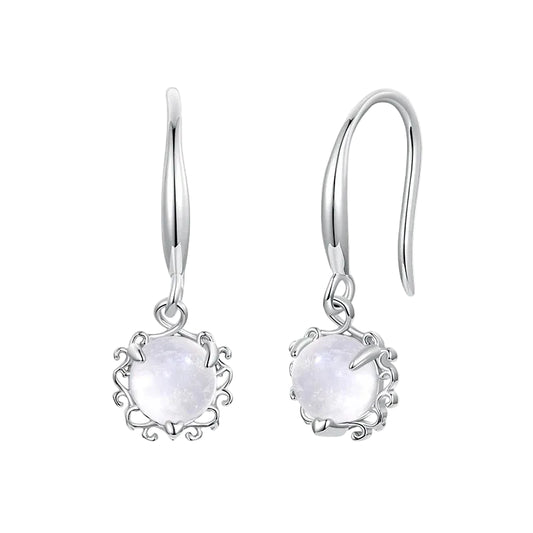 sterling silver drop earrings with round milky white gemstones 