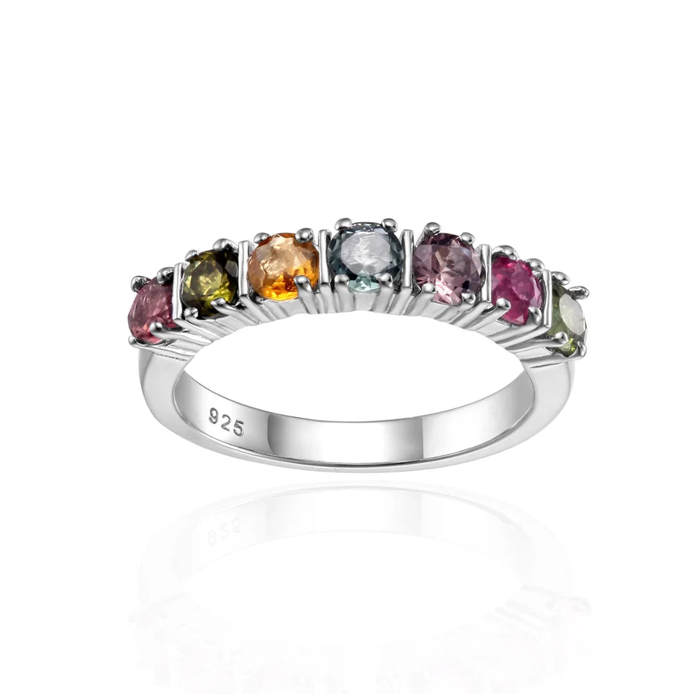 Multi Tourmaline Engagement Ring in 925 Sterling Silver