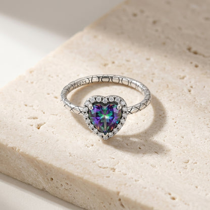 Heart Mystic Topaz Vintage Snake 925 Sterling Silver Retro Ring
