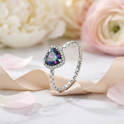 Heart Mystic Topaz Vintage Snake 925 Sterling Silver Retro Ring