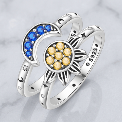 Sun Moon Rings Set of 2 Matching Celestial Rings