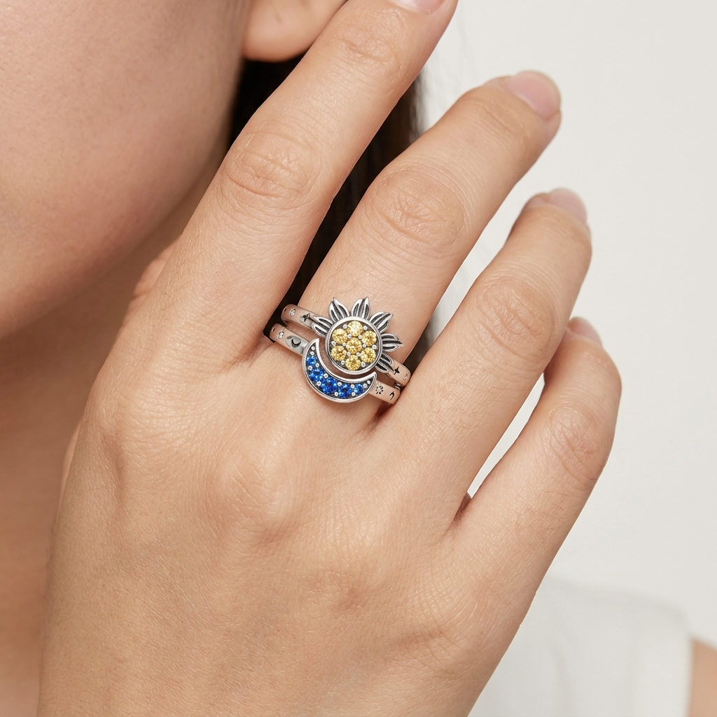 Sun Moon Rings Set of 2 Matching Celestial Rings