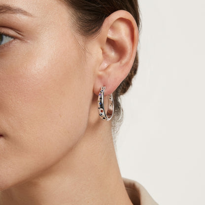 Celestial Star & Moon Multicolor Gemstone Hoop Earrings in 925 Sterling Silver