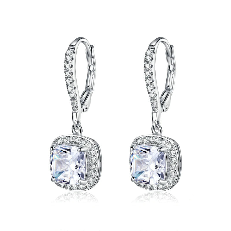 1 Carat Cushion Cut Moissanite Drop Earrings in 925 Sterling Silver