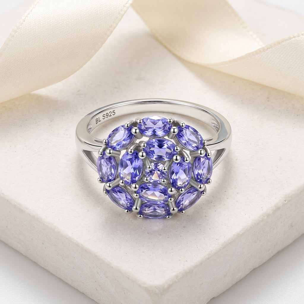 Tanzanite Vintage Floral Ring in 925 Sterling Silver