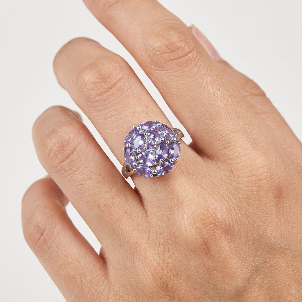 Tanzanite Vintage Floral Ring in 925 Sterling Silver