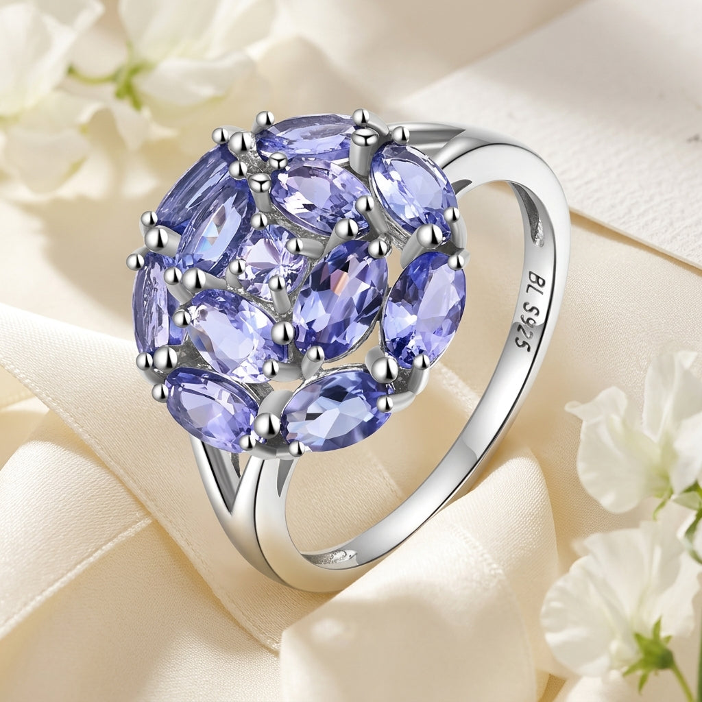 Tanzanite Vintage Floral Ring in 925 Sterling Silver