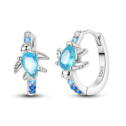 Blue Sapphire Turtle Hoop Earrings in 925 Sterling Silver – Ocean-Inspired Sea Turtle Huggies