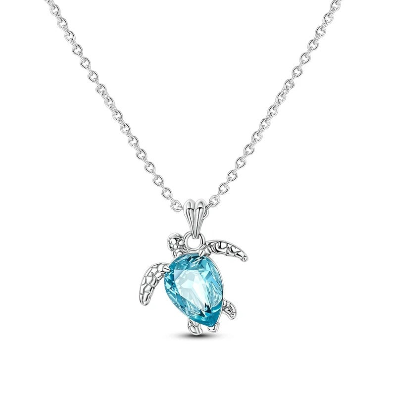 Blue Sapphire Turtle Necklace in 925 Sterling Silver – Ocean-Inspired Sea Turtle Pendant