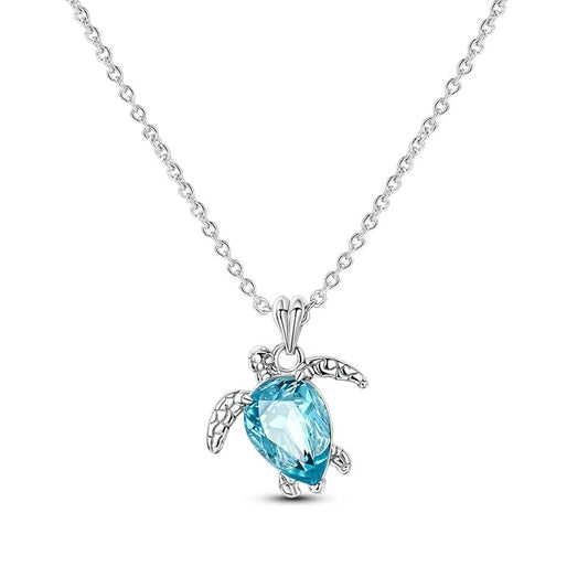 Blue Sapphire Turtle Necklace in 925 Sterling Silver – Ocean-Inspired Sea Turtle Pendant