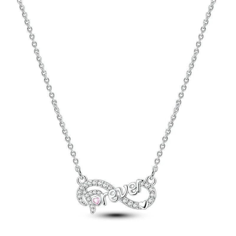 Infinity Forever Necklace with Pink Lab Diamond & Moissanite in 925 Sterling Silver