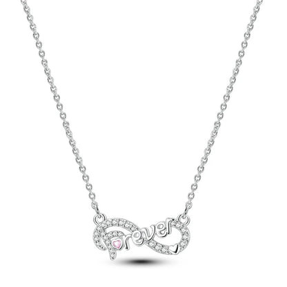 Infinity Forever Necklace with Pink Lab Diamond & Moissanite in 925 Sterling Silver
