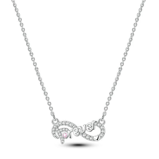 Infinity Forever Necklace with Pink Lab Diamond & Moissanite in 925 Sterling Silver