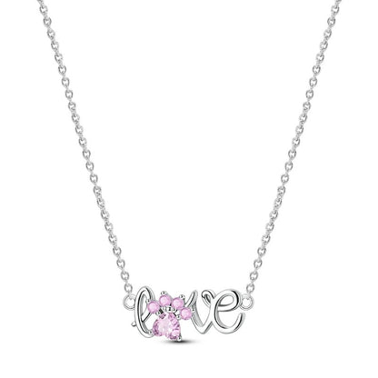 Pink Lab-Grown Diamond Love Paw Necklace in 925 Sterling Silver