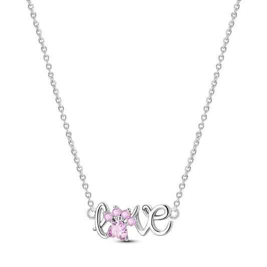 Pink Lab-Grown Diamond Love Paw Necklace in 925 Sterling Silver