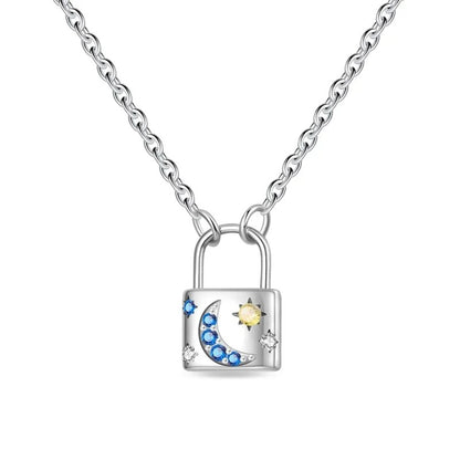 Celestial Lock Pendant Necklace in 925 Sterling Silver