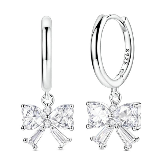 Bow Hoop Earrings with Round-Cut Lab-Grown Diamonds in 925 Sterling Silver