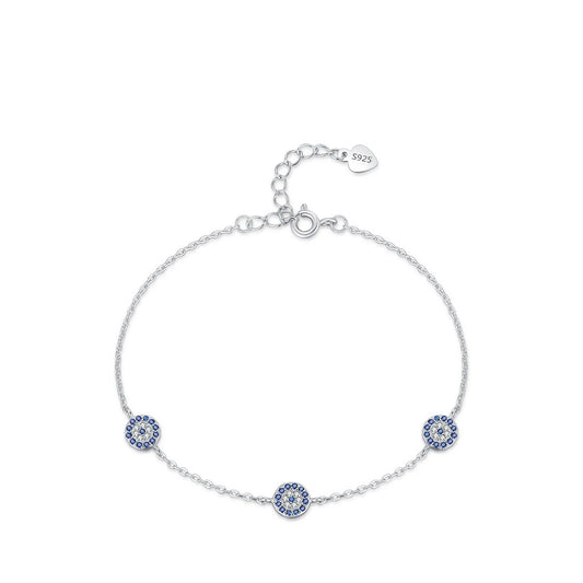 925 Sterling Silver Blue Sapphire & Lab Grown Diamond Evil Eye Bracelet