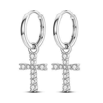 Cross Hoop Earrings with Lab-Grown Diamonds in 925 Sterling Silver