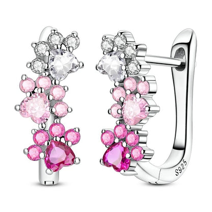 Pink Lab-Grown Diamond Dog Paw Hoop Earrings in 925 Sterling Silver – Cute Paw Print Huggies
