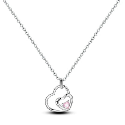 Double Heart Simulated Pink Diamond Necklace in 925 Sterling Silver